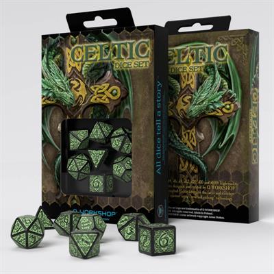 Celtic 3d Revised Black & Green Dice Set (7)