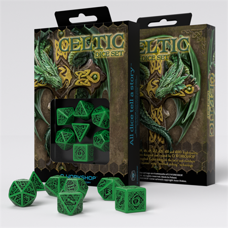 Celtic 3d Revised Green & Black Dice Set (7)