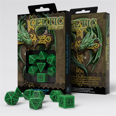 Celtic 3d Revised Green & Black Dice Set (7)