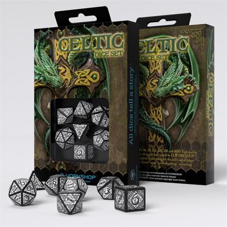 Celtic 3d Revised Black & White Dice Set (7)