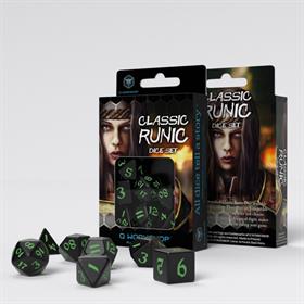 Classic Runic Black & Green Dice Set (7)